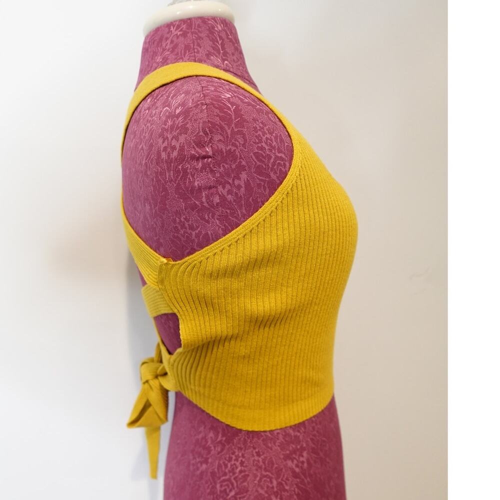 HYFVE Mustard Yellow Crop Lace up the back Ribbed knit top halter in Size Large